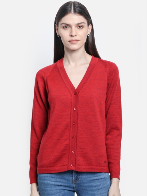 

Monte Carlo Women Red Solid Cardigan Sweater