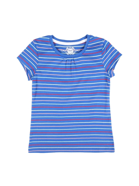 

CHALK by Pantaloons Girls Blue Striped Henley Neck Pure Cotton T-shirt
