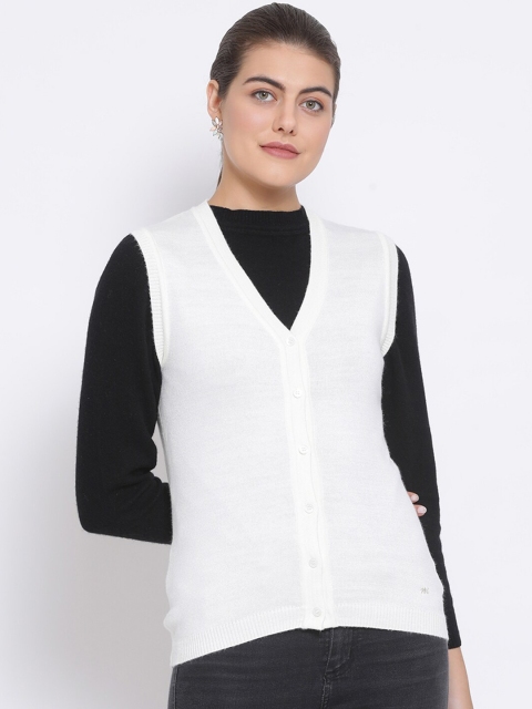 

Monte Carlo Women Off-White Solid Cardigan Sweater