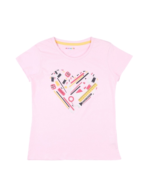 

POPPERS by Pantaloons Girls Pink & Navy Blue Printed Round Neck T-shirt