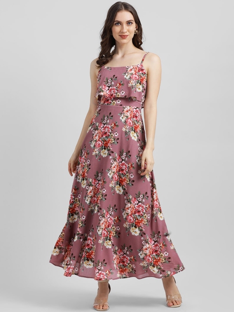 

Zink London Women Mauve & White Floral Printed Maxi Dress