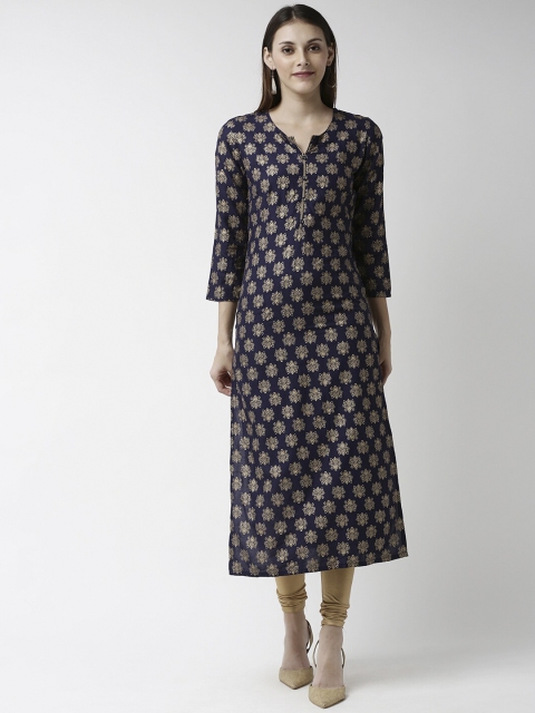 

Soch Women Navy Blue & Gold Printed Straight Kurta