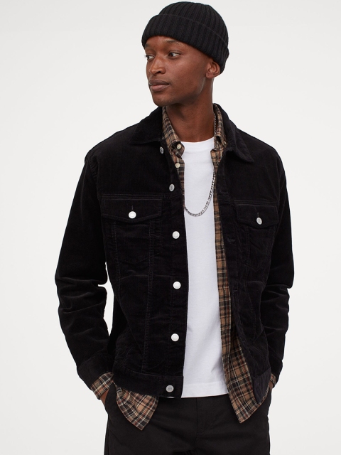

H&M Men Black Solid Corduroy Jacket