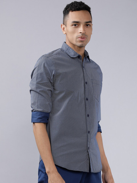 

HIGHLANDER Men Navy Blue & Grey Slim Fit Self Design Casual Shirt