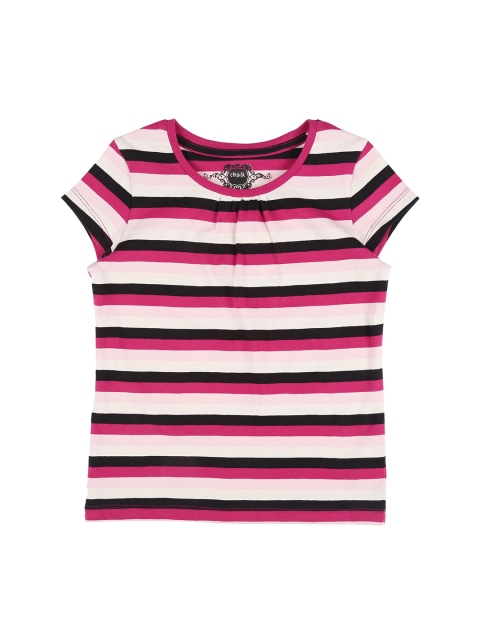 

CHALK by Pantaloons Girls White Pink Striped Pure Cotton T-shirt