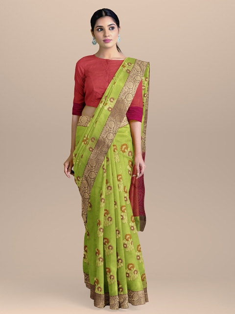 

BharatSthali Green & Brown Silk Cotton Woven Design Handloom Banarasi Sustainable Saree