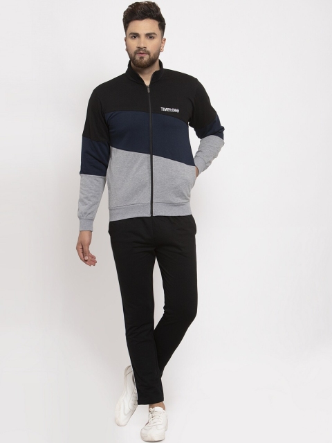 

WILD WEST Men Black & Grey Colourblocked Tracksuit