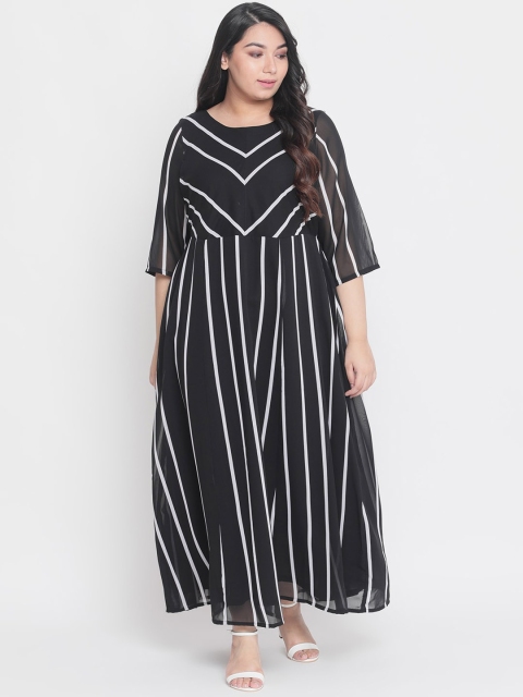 

Amydus Women Black & White Striped Plus Size Semi Sheer Maxi Dress