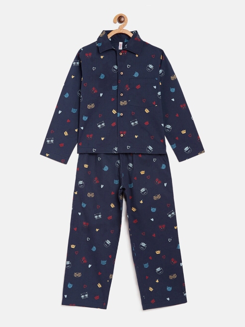 

Stylo Bug Kids Navy Blue & Red Printed Night suit
