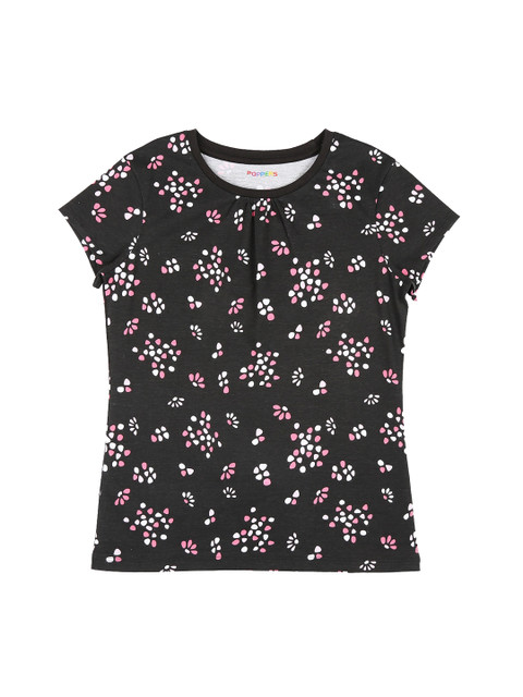 

POPPERS by Pantaloons Girls Black Printed Round Neck Pure Cotton T-shirt