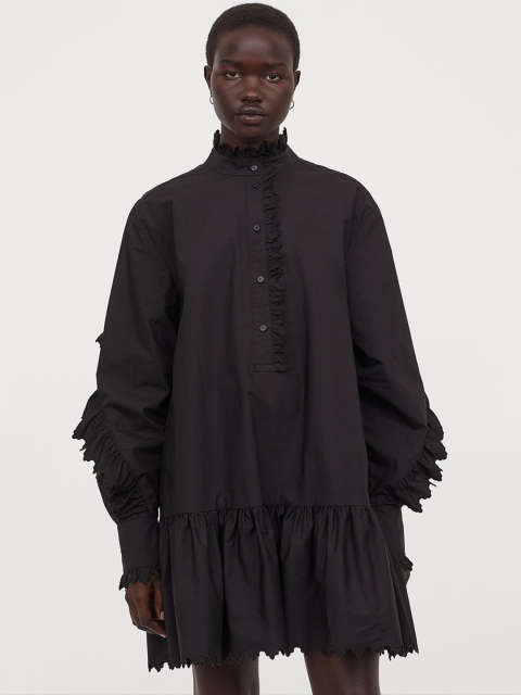 

H&M Women Black Frill-trimmed Cotton Dress