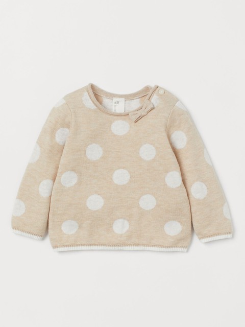 

H&M Girls Beige & White Printed Jacquard-Knit Jumper