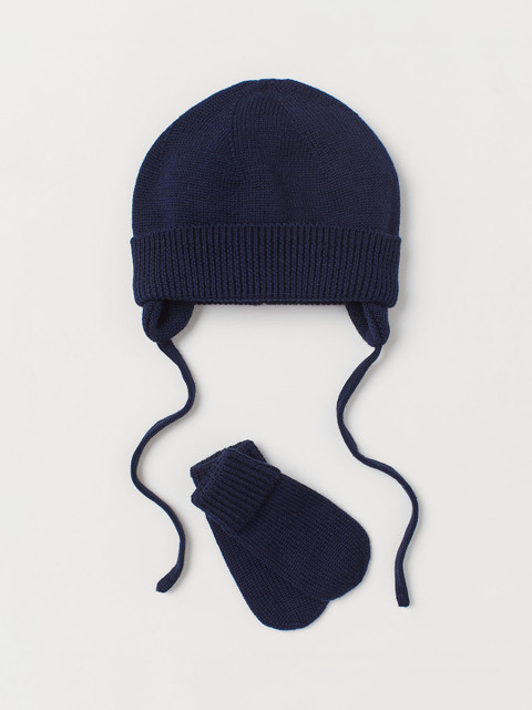 

H&M Infant Kids Navy Blue Solid 2-Piece Wool Set