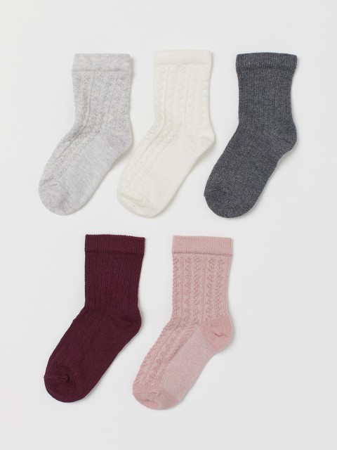 

H&M Kids Grey Solid 5-Pack Socks, White