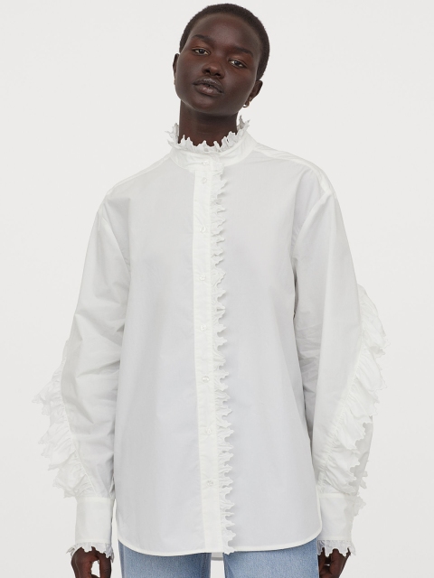 

H&M Women White Frilled Cotton Blouse