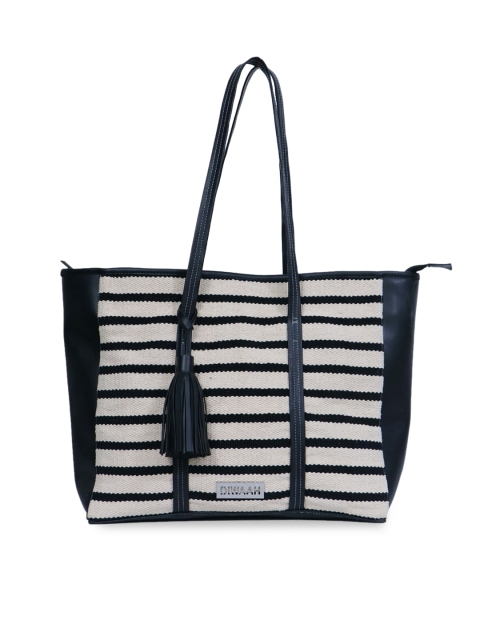 

Diwaah Navy Blue & Off-White Striped Tote Bag