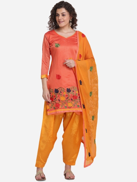 

mf Peach-Coloured & Orange Silk Blend Unstitched Dress Material