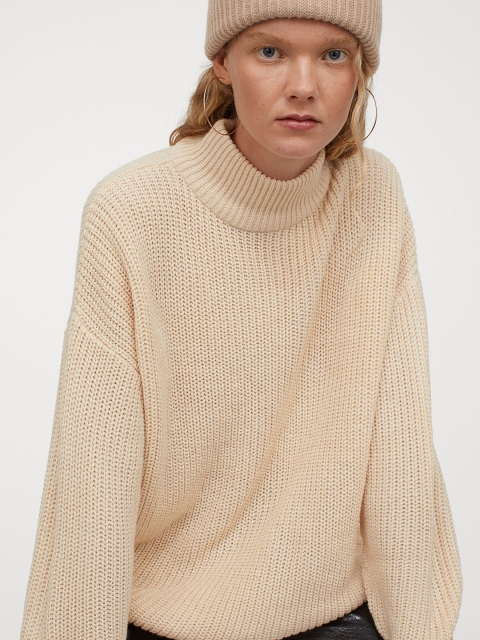 

H&M Women Beige Polo-Neck Jumper, White