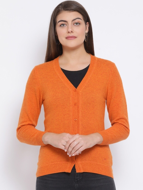 

Monte Carlo Women Orange Solid V-Neck Cardigan