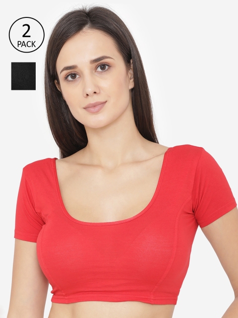 

Vami Women Pack Of 2 Solid Stitched Saree Blouses, Red