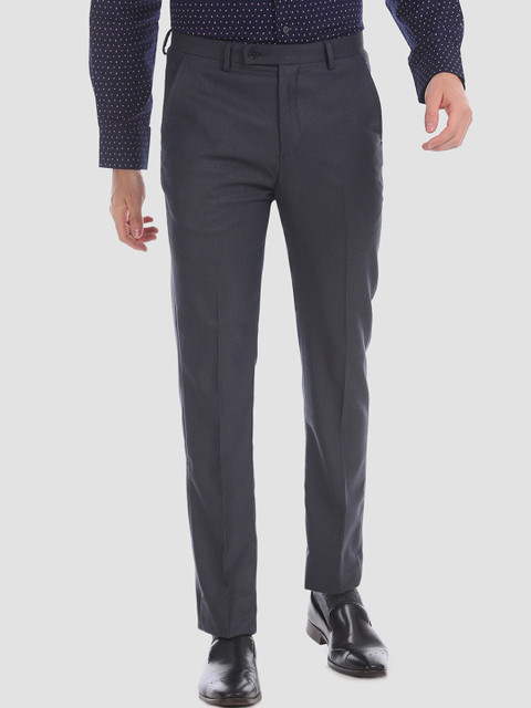 

Arrow Men Navy Blue Regular Fit Self Design Formal Trousers