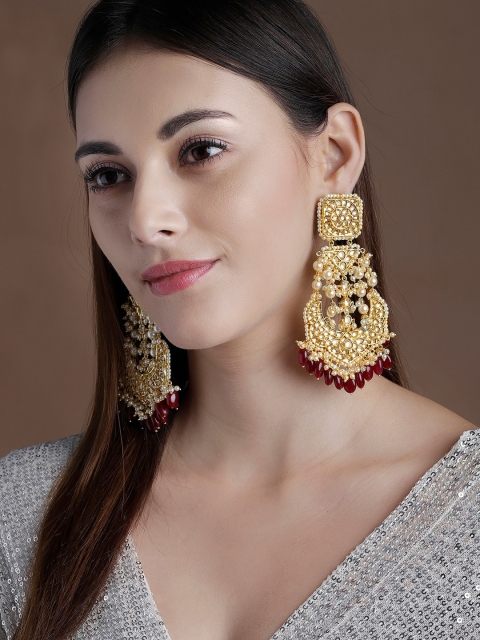 

rubans LUXURY Gold-Plated & Maroon Classic Drop Earrings