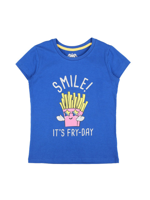 

CHALK by Pantaloons Girls Blue Printed Round Neck Pure Cotton T-shirt