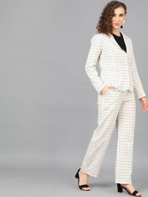 

AKS Women White Checked Coat with Trousers