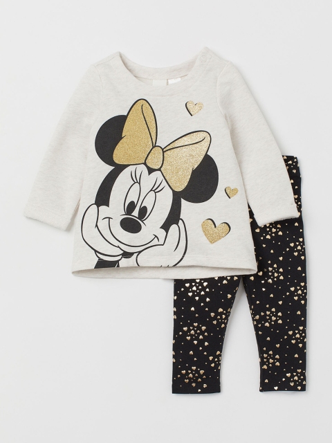 

H&M Girls Beige & Black 2-Piece Printed Set