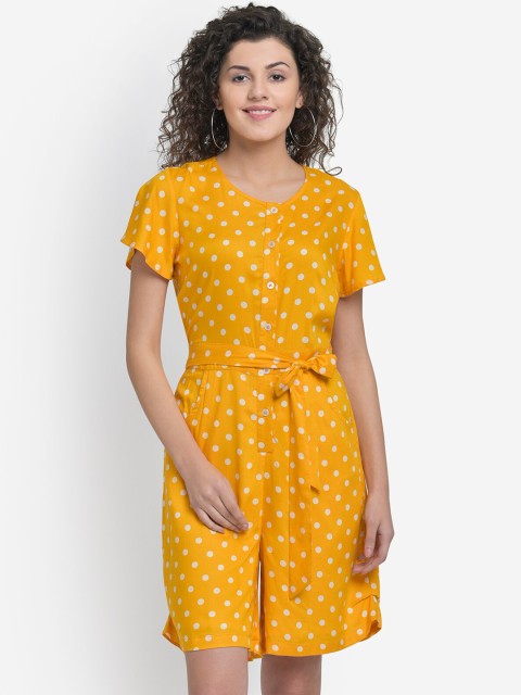 

Martini Women Yellow & White Polka Dot Printed Playsuit
