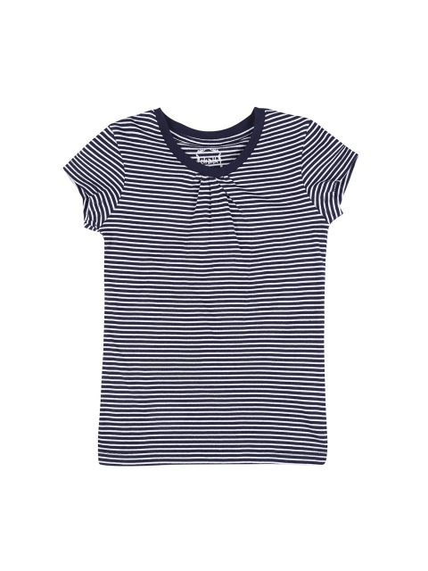 

CHALK by Pantaloons Girls Navy Blue White Striped Pure Cotton T-shirt