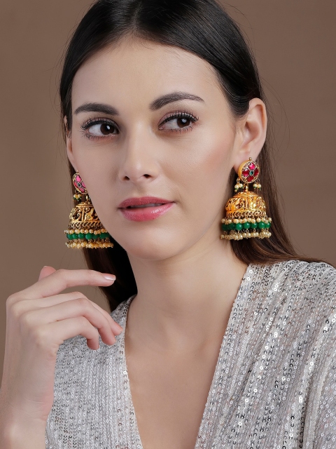 

rubans LUXURY 22K Gold-Plated & Pink Dome Shaped Jhumkas