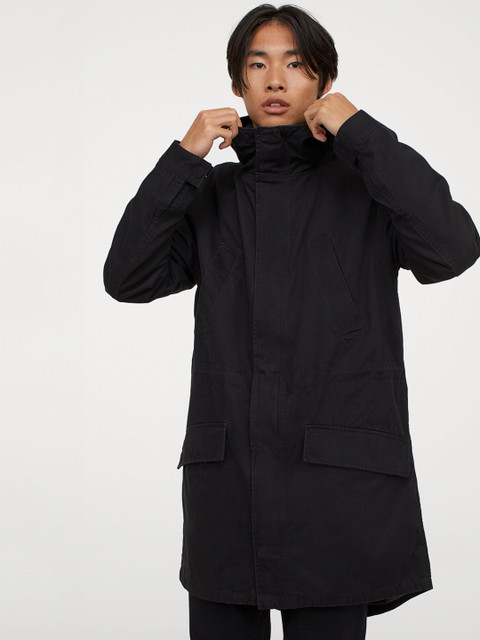 

H&M Men Black Solid Cotton Parka