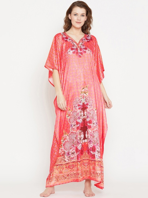 

The Kaftan Company Coral Pink Floral Printed Nightdress