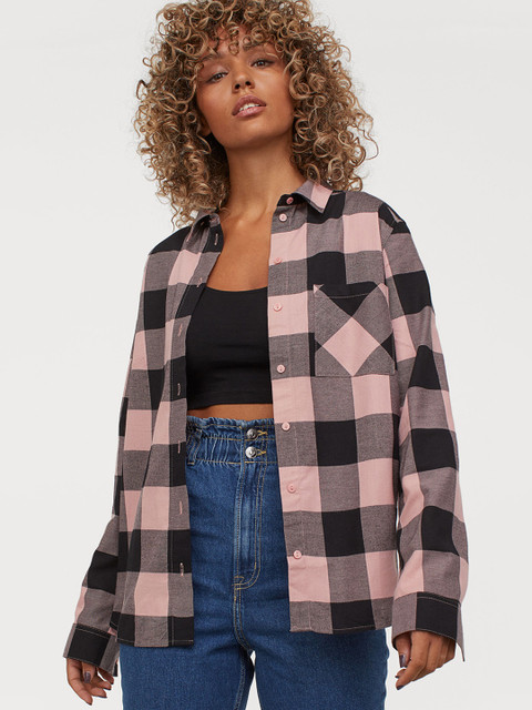 

H&M Women Pink & Black Checked Cotton Shirt