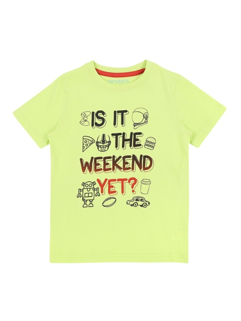 

CHALK by Pantaloons Boys Lime Green Black Printed Pure Cotton T-shirt