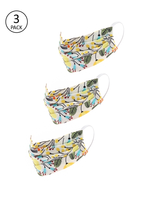 

LEGAL BRIBE Women 3 Pcs Printed 3-Ply Reusable Cloth Masks, Multi