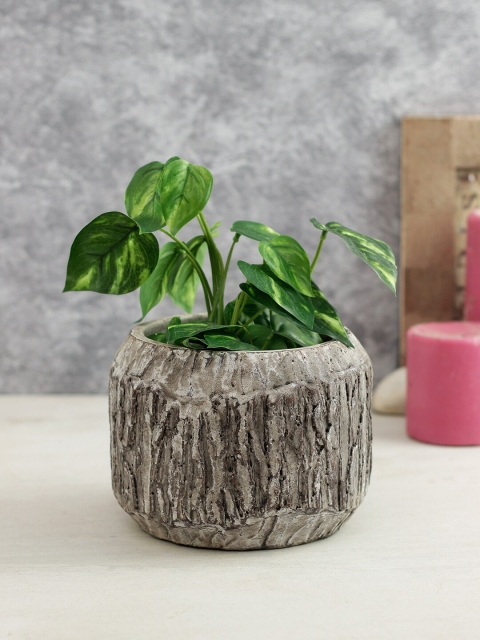 

Aapno Rajasthan Grey Round Log Finish Ceramic Planter