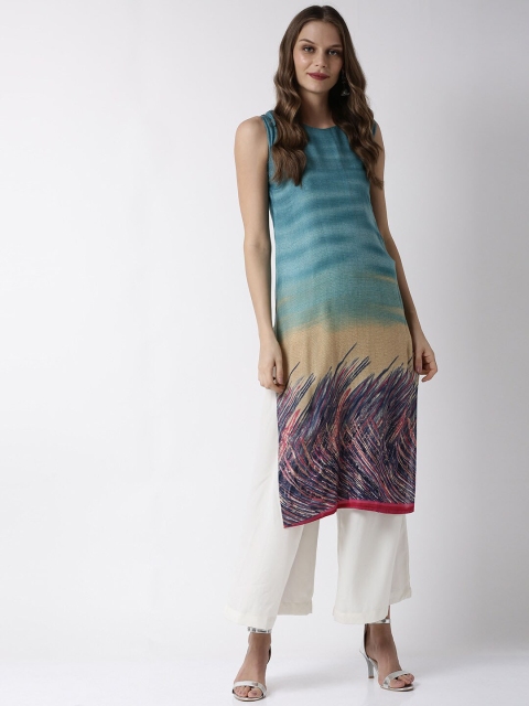 

Soch Women Turquoise Blue & Yellow Printed Straight Kurta