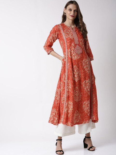 

Soch Women Red Block Printed A-Line Kurta