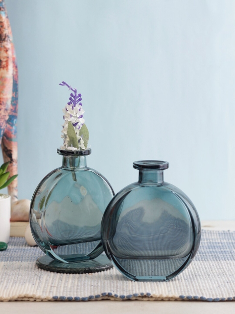 

TAYHAA Set Of 2 Grey Solid See Through Glass Flower Vases
