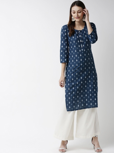 

Soch Women Navy Blue & White Printed Straight Kurta
