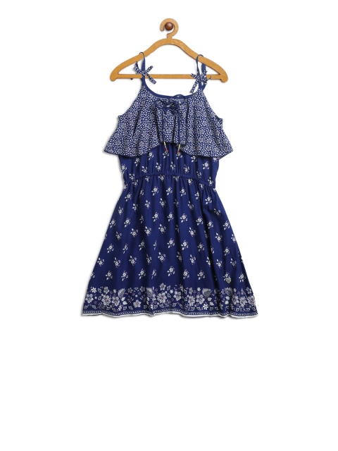 

Pepe Jeans Girls Navy Blue & White Floral Printed Fit and Flare Dress
