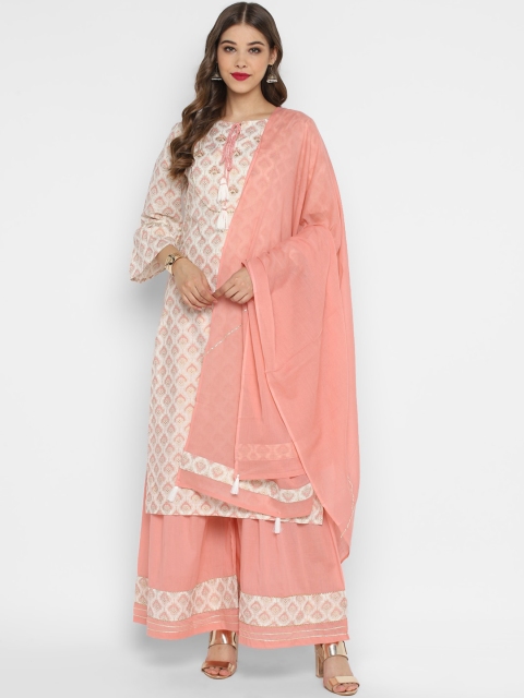 

CHRISTEENA Women Pink & Off-White Printed Kurta with Palazzos & Dupatta