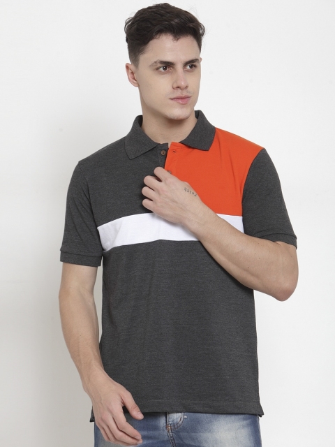 

Kalt Men Grey Colourblocked Polo Collar T-shirt