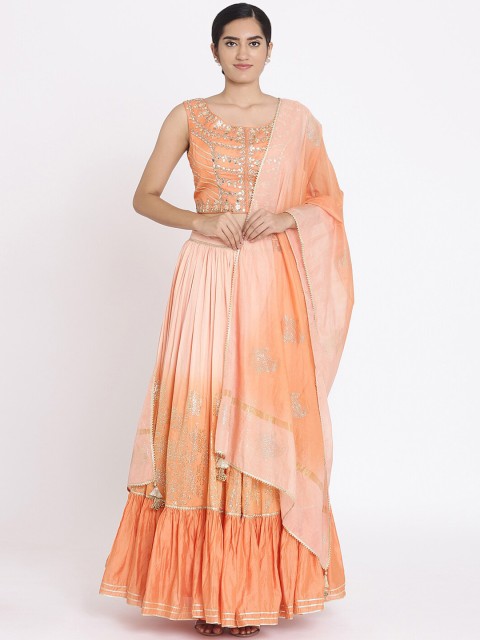 

Koskii Orange & Pink Embellished Ready to Wear Lehenga & Blouse with Dupatta