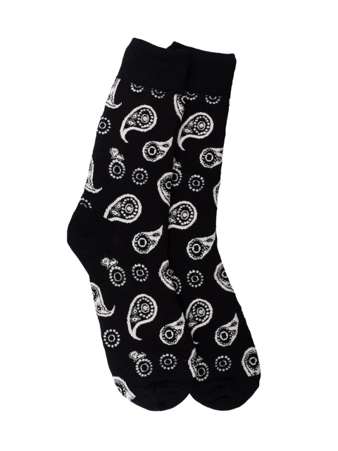 

The Tie Hub Men Black & White Paisley Patterned Calf-Length Socks