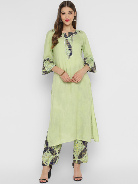 

CHRISTEENA Women Green & Blue Printed Kurta with Trousers