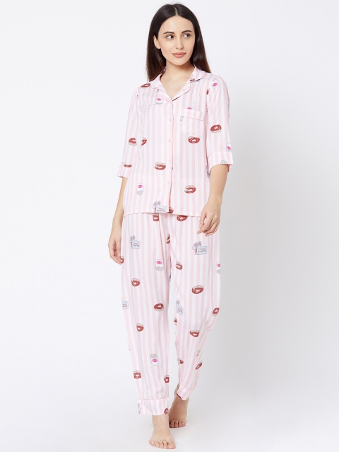

Sweet Dreams Women Peach & White Printed Night Suit Set