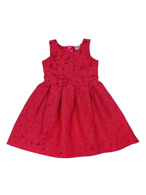 

Doodle Girls Pink Self Design Jacquard Fit and Flare Dress